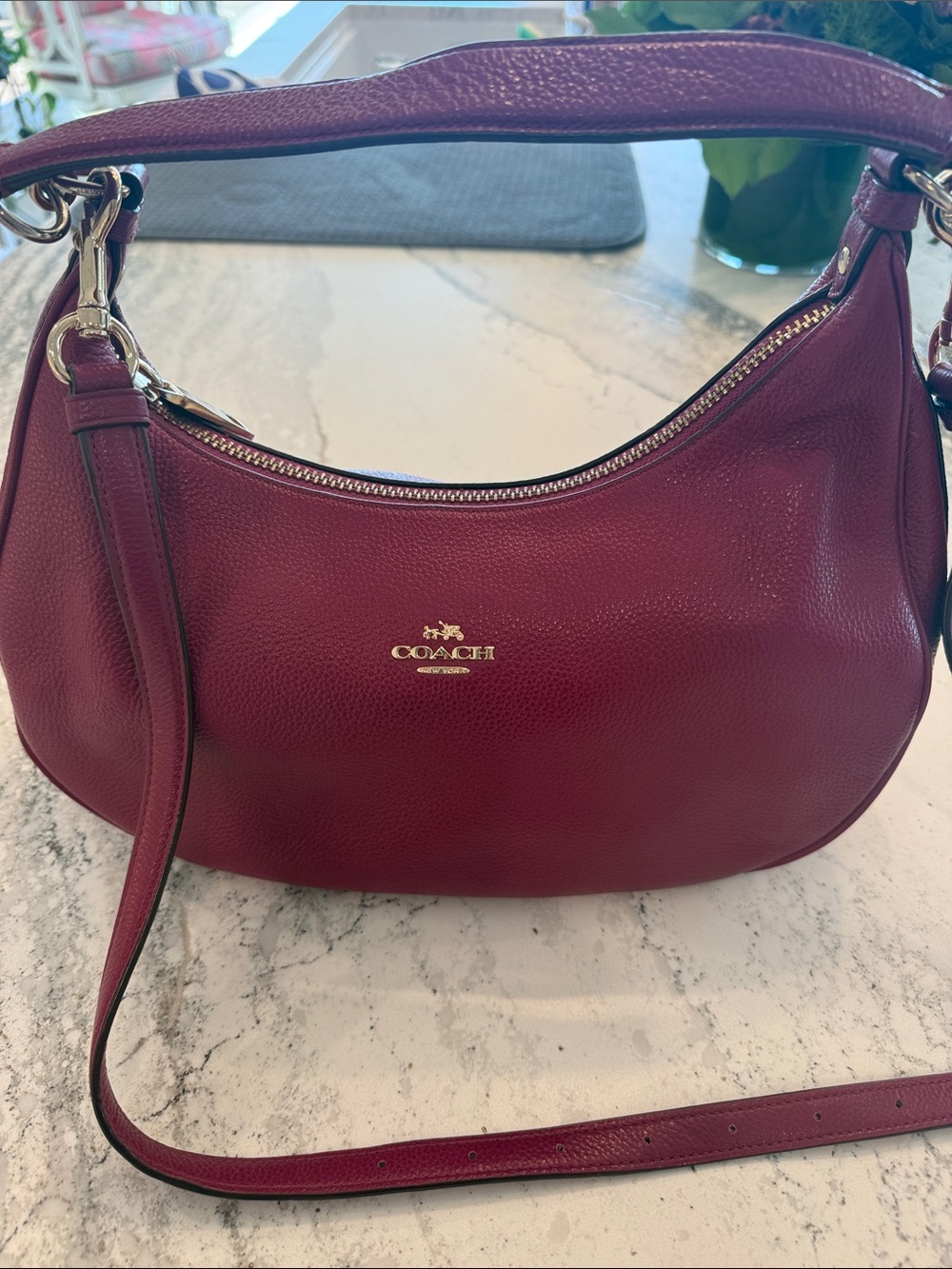 Coach Pebble Leather Shoulder Bag in Berry